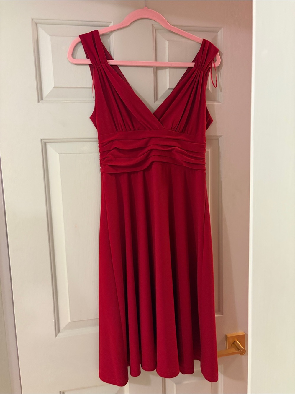 R&M Richards Red V-Neck Sleeveless Evening Dress